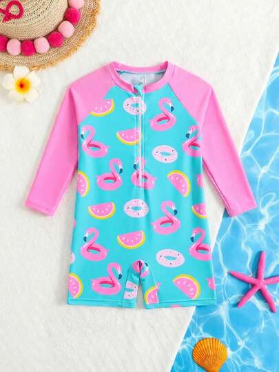 Maiô de uma peça com estampa floral em retalhos para bebê menina, Maiô com proteção UV para bebê menina, Maiô de manga longa para bebê, Roupa de banho de manga longa para bebê menina, Maiô com zíper para bebê menina, Roupa de praia para bebê menina, Roupa de praia com proteção UV para menina, Maiô de manga longa para bebê menina, Roupa de praia de manga longa para bebê