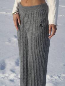 Sydney Algeri Women's Casual Embroidered Twist Knit Pants, Autumn/Winter Knit Pants Grey Pants Comfy Wide Leg Pants Gray Pants Comfy Pants,Cozy Fall And Winter Clothes For Women - Grey - View 5
