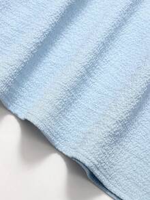 SHEIN Teen Girls' Light Blue Textured Chiffon Spaghetti Strap Ruched Waist A-Line Dress, Spring/Summer - Blue - View 8