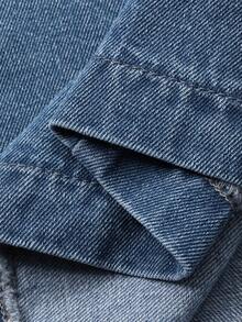 Dazy Plus 纯色复古休闲长款牛仔裙，收腰设计，休闲大码女式长袖连衣裙，春秋季 - 中等水洗藍 - 查看 3