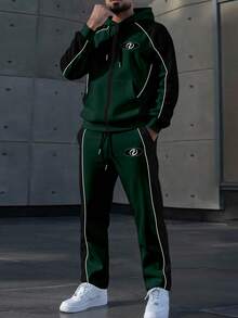 Manfinity Homme Men's Contrast Color Patchwork Hoodie And Sweatpants Set