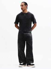 SUMWON Oversized Ribbed Cotton Short Sleeve Crew Neck T-Shirt Casual Streetwear Top For Spring Summer Everyday Comfort - Black - View 3