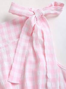 Sweetra Women's Pink Plaid Ruffled Mini Skirt With Bow, Cute & Sweet, Flattering, Versatile Y2K Academic Style, Casual For Spring/Summer, School/Vacation - Pink - View 5