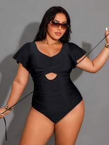 Shapewave Áo tắm liền thân cỡ lớn, tiện dụng và thoải mái, màu đen trơn, thiết kế hở lưng gợi cảm, thích hợp cho kỳ nghỉ hè ở bãi biển. - màu đen - Xem 6
