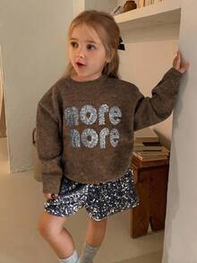 DAZY Sweater Lengan Panjang Longgar Kasual Gaya Korea dengan Kerah Bulat untuk Anak Perempuan - Coffee Brown - View 5