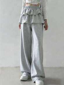 FRIFUL 女士弹力腰带层叠荷叶边拼接蛋糕裙打底裤