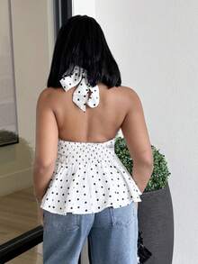 Alexandranx 时尚性感圆点印花露背吊带上衣 - 白色 - 查看 3