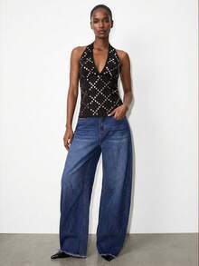 Maija Áo nữ thời trang cổ yếm hở lưng màu đen đính sequin họa tiết kim loại, thích hợp đi chơi, dự tiệc, lễ hội, ngày Valentine, mùa xuân đến hè. - màu đen - Xem 6