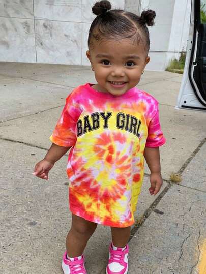 TaviRue Baby Girl Street Style Striped Knit Loose Round Neck Short Sleeve Dress, Suitable For Birthday Party, Christening, 1st Birthday Celebration, Evening Party, Performance, Wedding And Other Occasions