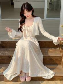 DAZY Women's Lace Camisole & Cardigan 2 Pieces Long Dress, Casual Vacation Style - White - View 1