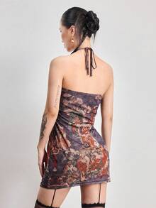 ROMWE Avant 中国风佛像印花串珠项链设计迷你连衣裙女装 - 彩色 - 查看 3