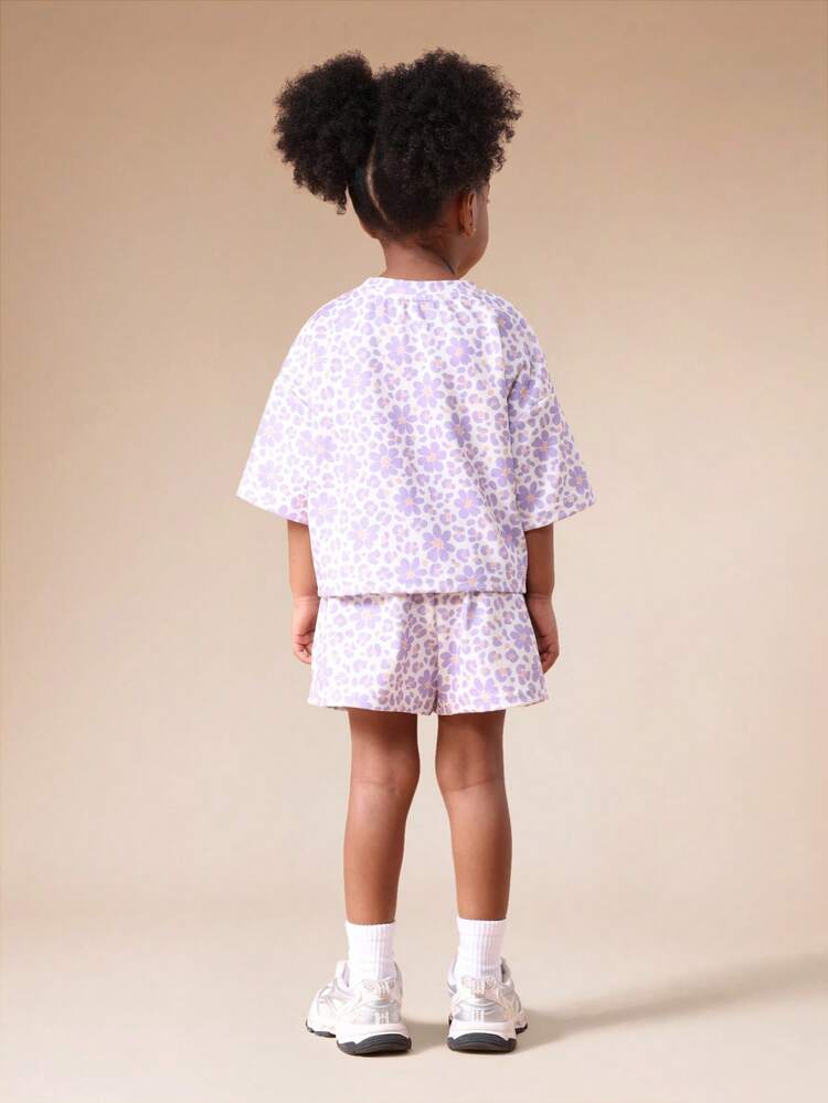 Lavender Polka Dot Crop Top And Shorts Set
