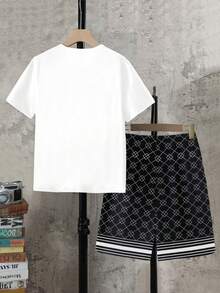 SHEIN 2件套青少年男童短袖圆领T恤+口袋短裤套装 - 彩色 - 查看 2