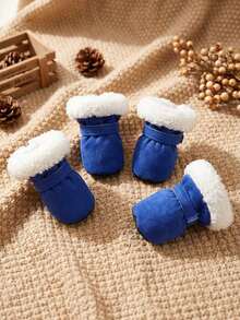 PETSIN Cute Dog Shoes Winter New Candy Color Series, Thermal Lined Thickened Warm Dog Boots, Soft-Soled Pet Shoes For Teddy Small Dogs, Anti-Slip Comfortable Dog Footwear - Blue - View 1