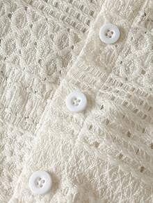 Playful Pals 2pcs Baby Boys Polo Collar Short Sleeve Jacquard Knit Beige Button-Up Top + Elastic Waist Shorts Casual Outfit, Suitable For Summer Outings Or Everyday Wear - Beige - View 9