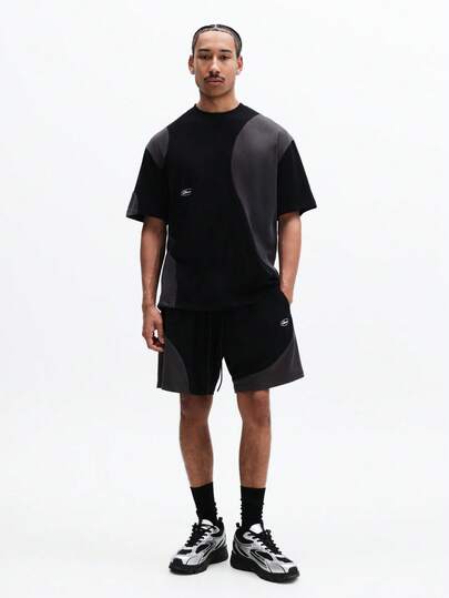 SUMWON Casual Loose Fit Color Block Crew Neck Short Sleeve T-Shirt And Matching Shorts Summer Co-Ord Set