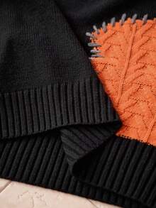 AKNOTIC 男士撞色圆领长袖休闲宽松套头毛衣 - 彩色 - 查看 7