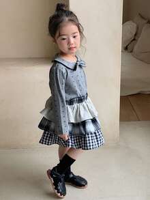 DAZY Toddler Girls' Casual Plaid Korean Style Pleated Ruffle Hem Bottoms - Blue - View 4