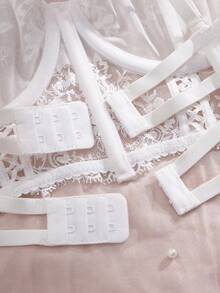 2pcs Embroidered Mesh Patchwork White Bridal Lingerie Set - White - View 4