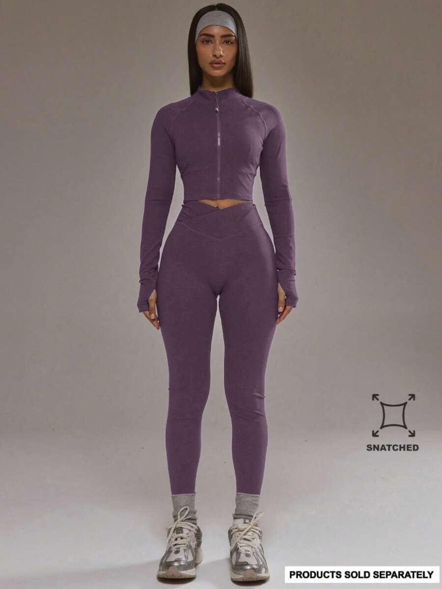 Musera Sport Quần legging chéo phía trước, chỉ bao gồm phần dưới, quần thể thao mùa đông, đồ tập gym, đồ tập luyện, chất liệu hợp kim. - Màu tím - Xem 1