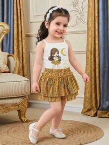 LMoss Kids Conjunto de 2 peças para bebê menina, composto por regata bordada com cerejas em tricô liso e shorts de tecido plano. - Multicolorido - Ver 4