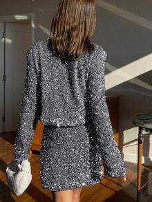 DAZY Conjunto de top corto y minifalda elegante con decoración de strass, conjunto de estilo chic para ir al trabajo, estilo de dinero viejo para carnaval - Albaricoque - Ver 5