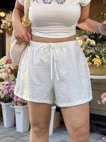 SHEIN EZwear Plus Size Women Waist Tie Plaid Loose Casual Shorts