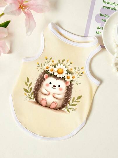 PETSIN 1 stycke söt liten igelkott med blommigt tryck, vit kant och beige, andningsbar, hudvänlig djurkläder