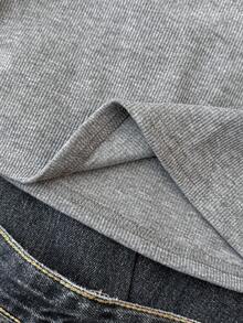 SHEIN 少女深灰色罗纹针织露脐上衣，星形图案，腰部褶皱设计 - 灰色 - 查看 6