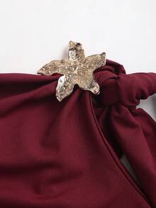 Sweetra 新款不对称金属扣优雅通勤日常时尚不对称领抽绳设计T恤 - 酒紅色 - 查看 5