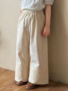 DAZY 女童（小号）休闲韩版荷叶边宽松阔腿裤，四季皆宜 - 白色 - 查看 3