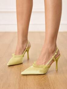 CUCCOO HITCHD Tacones altos de mujer con diseño de hebilla y punta afilada, versátiles para uso diario - Amarillo - Ver 4