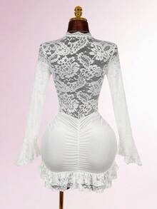 Amplova Christmas Vibe Deep V Waist Cinched Bodycon Mini Dress - White - View 2
