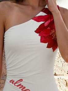 CAJUNI Vestido midi con estampado floral y hombros fruncidos de moda - Multicolor - Ver 3