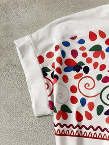 EMERY ROSE 白色休闲短袖T恤，女士款，刺绣花卉图案，圆领，常规长度；白色节日上衣；白色波西米亚风上衣；墨西哥风衬衫；女士刺绣上衣；女士花卉刺绣上衣；彩色刺绣上衣；女士服装；女士上衣和衬衫；女士上衣；夏季可爱女士夏季服装；波西米亚风服装；夏季女士上衣 - 白色 - 查看 5