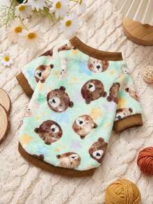 PETSIN 1 Sudadera de franela con estampado de oso de peluche marrón, gruesa y cálida para mascotas en otoño e invierno, color verde - Verde - Ver 4