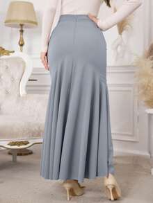 Modelyn 女士纯色高腰美人鱼款百搭约会派对半身裙 - 藍色 - 查看 2