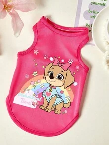 PETSIN Áo tank top in hình chó nhiều màu sắc, thoáng khí và thân thiện với da, màu đỏ hồng. - Màu Hồng Tươi - Xem 1