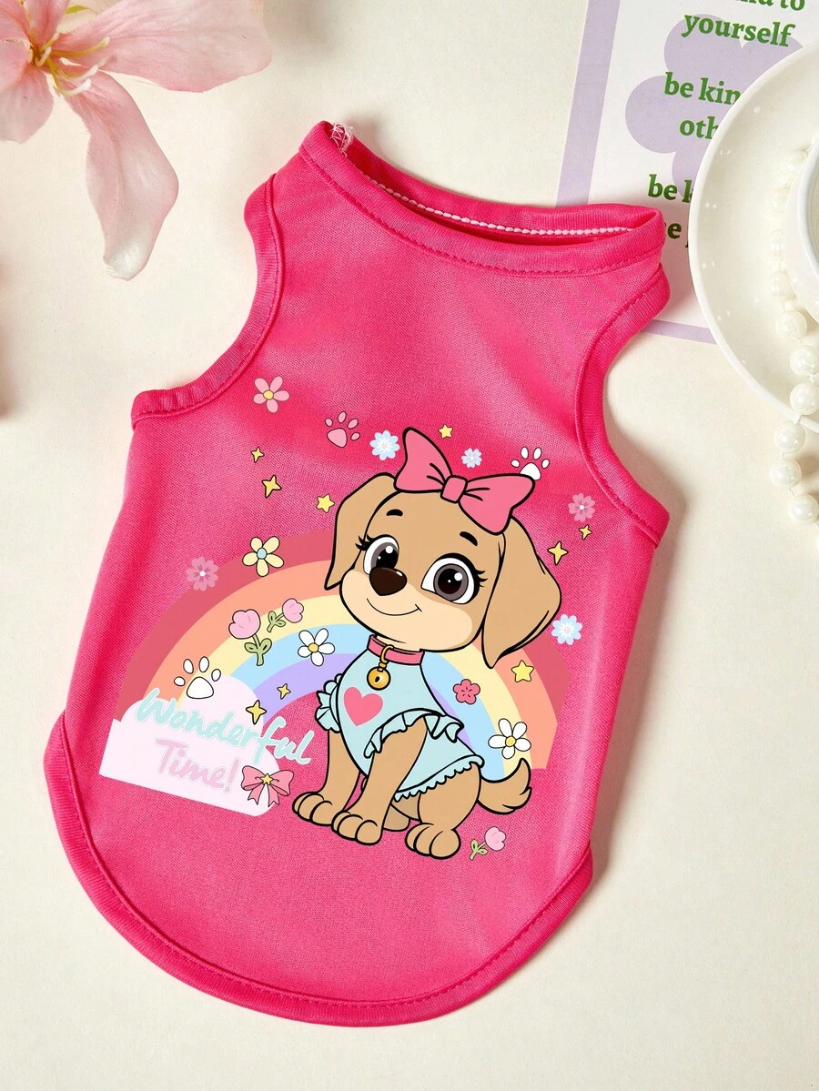 PETSIN Áo tank top in hình chó nhiều màu sắc, thoáng khí và thân thiện với da, màu đỏ hồng. - Màu Hồng Tươi - Xem 1