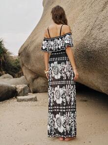 Swim Oasis 2pcs/Set Summer Fashion 3D Print Design High-End Bestselling Ruffled One-Piece Swimsuit With Beach Cover-Up Dress - Multicolor - View 3