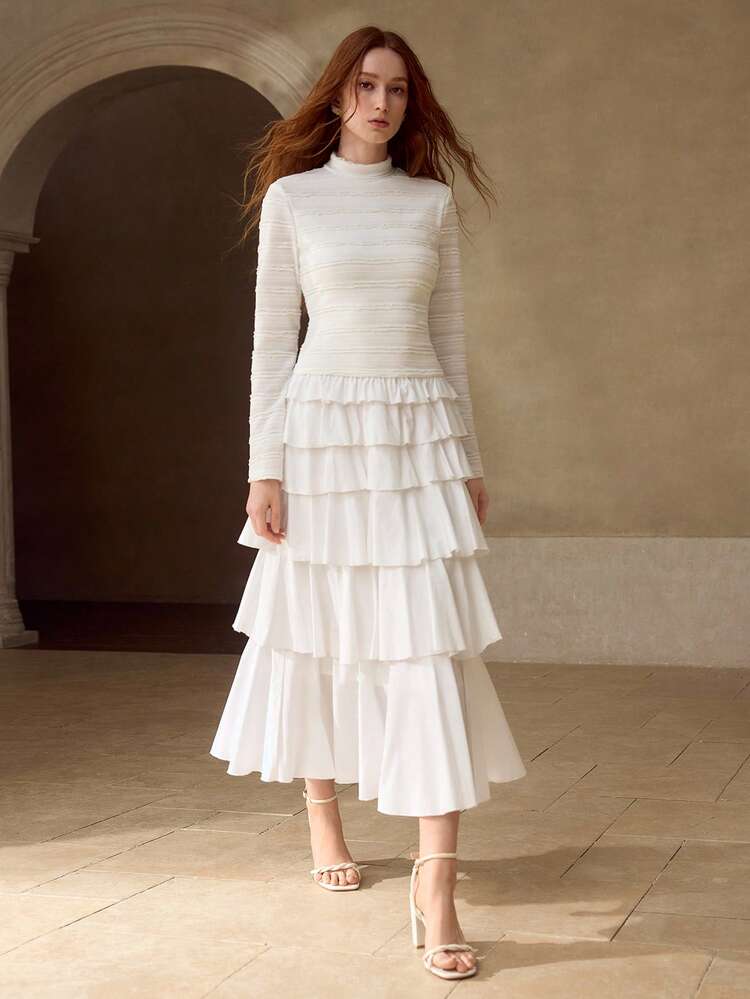 WOMEN'S RUFFLE LAYERED HEM MIDI DRESS, AUTUMN/WINTER