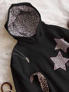 Áo nỉ chui đầu kiểu dáng thường ngày dành cho nữ tuổi teen, họa tiết da báo và ngôi sao, phù hợp cho cả đi dạo phố và đi học hàng ngày, mùa xuân/thu/đông. - Nhiều màu - Xem 4