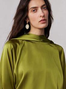 ZEYLAH 2pcs Women's Flowy Top With Pleated A-Line Midi Skirt Set, Spring - Olive Green - View 2