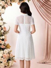 Pitira 少女白色薄纱纹理面料迷你连衣裙，适合度假、派对、优雅场合、婚礼、返校、毕业典礼等，时尚夏季风格，白色连衣裙，清新优雅 - 白色 - 查看 2