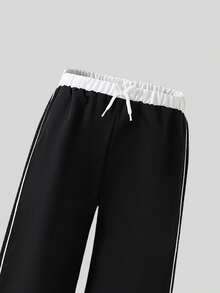 2pcs/Set Star Print Girls Tween Black Tight Fitting Top And Pants Set, Short Sleeve Top, Casual & Comfortable, Suitable For All Seasons, Fashion & Versatile