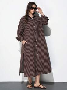 Maija Hàng mới về mùa xuân sớm 2026 dành cho người có thân hình đầy đặn, phù hợp cho mọi mùa, trang phục nữ mùa thu, phong cách Bohemian phương Tây, trang phục công sở thường ngày, trang phục thanh lịch cổ điển đa năng, trang phục Nashville, lễ Phục sinh, Giáng sinh, trang phục Giáng sinh, áo tank top dây buộc màu trơn thường ngày dành cho nữ đi làm, trang phục công sở thường ngày, dự đám cưới, đầm maxi kẻ sọc nâu thanh lịch mùa thu/đông, đầm dự tiệc năm mới, đầm nữ mùa thu/đông. - màu nâu - Xem 3