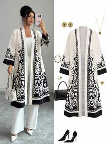 GlowEve Elegant Long Sleeve Full Print Long Jacket
