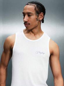 PLAYBOY X SUMWON Logo Tank Top Sleeveless Mesh Knit Ribbed Texture Casual Summer Essential - White - View 4