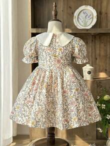 LMoss Kids LMoss A 小碎花洋裝配彼得潘領，適合年輕女孩，休閒時尚，適用於春夏季 - 彩色 - 查看 3