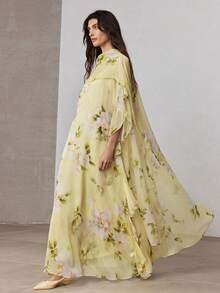 ZEYLAH 飘逸长款腰带浪漫宽松印花连衣裙，春季 - 淡黃色 - 查看 4